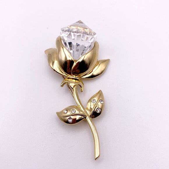 Crystal Bloom Flower Gold Tone Vintage Brooch - Picture 3 of 5